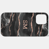 Coques Case-Mate iPhone Black Rose Gold Agate Moderne Monogramme (Verso (horizontal))
