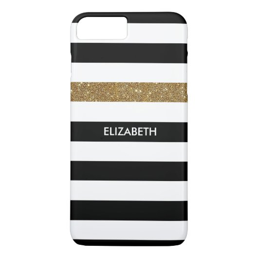 Coques Case-Mate iPhone Black Stripes FAUX Gold Glitz et Nom (Dos)