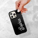 Case-Mate iPhone Case Black | Votre nom dans le script rétro<br><div class="desc">Ce boîtier de téléphone audacieux et moderne est doté d'un arrière - plan noir foncé,  avec votre nom dans un script blanc tendance et rétro.</div>