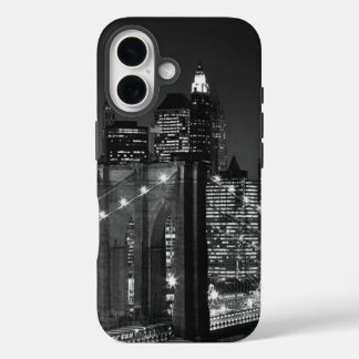 Coques iPhone 16 Black White Brooklyn Bridge New York Nuit