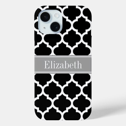 Coques Case-Mate iPhone Black White Moroccan #5 Dark Gray Name monogram (Verso)