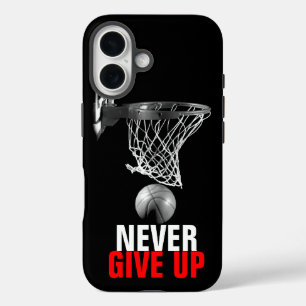 Coques iPhone 16 Black White Never Give Up Success Basketball