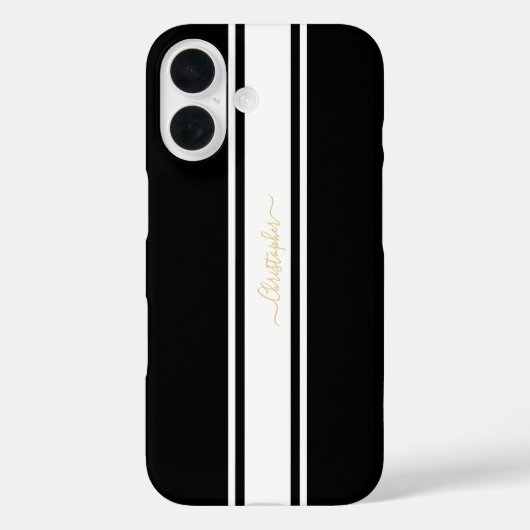 Coques Case-Mate iPhone Black White Racing Stripes Or Monogrammed Chic (Verso)
