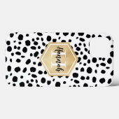 Coques Case-Mate iPhone Black White Spots Motif Gold Monogramme (Verso (horizontal))