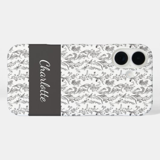 Coques Case-Mate iPhone Black White Toile Floral Custom Name (Verso (horizontal))