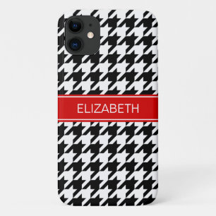 Case-Mate iPhone Case Black Wht Houndstooth #2 Nom rouge Monogramme