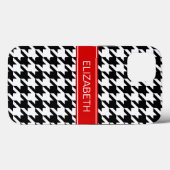 Coques Case-Mate iPhone Black Wht Houndstooth #2 Nom rouge Monogramme (Verso (horizontal))