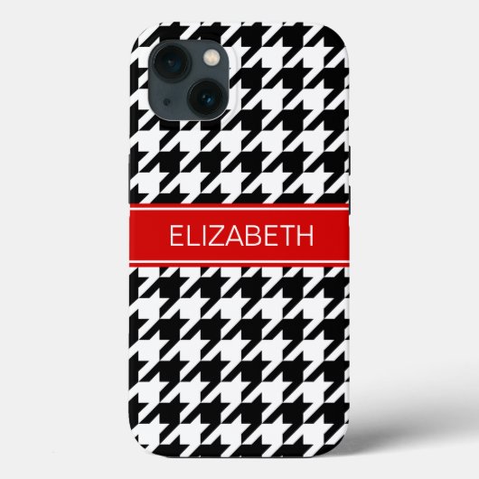 Coques Case-Mate iPhone Black Wht Houndstooth #2 Nom rouge Monogramme (Verso)