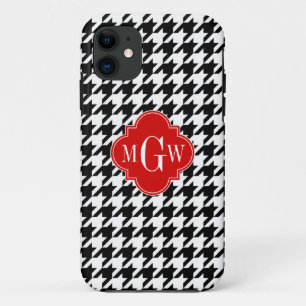Coque Case-Mate Pour iPhone Black Wht Houndstooth Red Quatrefoil