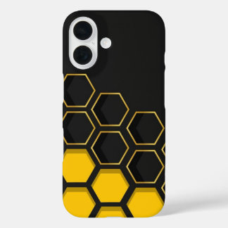 Coques iPhone 16 Black & Yellow Golden Honeycomb Geometric Phone Ca