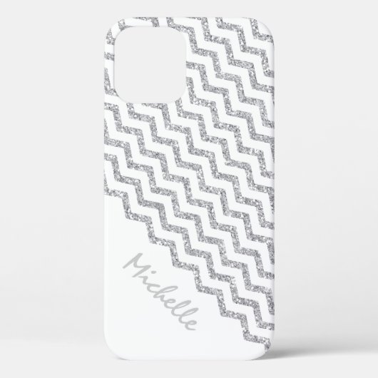 Coques Case-Mate iPhone Blanc argenté de Chevron personnalisé (Verso)