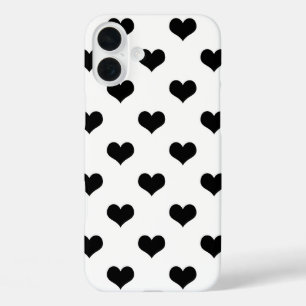 Coques iPhone 16 Plus Blanc Black Love Heart Motif Design