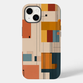 Coque Pour iPhone 14 blanc brun et bleu noir petites lignes