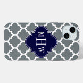 Coques Case-Mate iPhone Blanc de Charbon Marocain #5 Navy 3 Monogramme Ini (Verso (horizontal))
