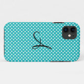 Coques Case-Mate iPhone Blanc de monogramme et pois de turquoise (Dos (Horizontal))