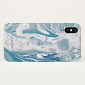 Coques Case-Mate iPhone Blanc et bleu Faux Marbre Moderne Personnalisé (Dos (Horizontal))