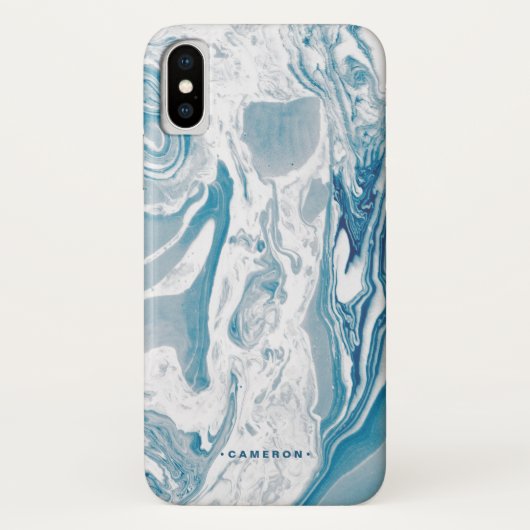 Coques Case-Mate iPhone Blanc et bleu Faux Marbre Moderne Personnalisé (Dos)