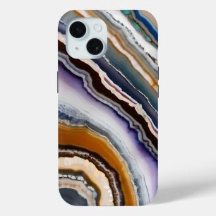 Coque Pour iPhone 15 Blanc Noir Lilas Bleu Terracotta Agate Géode