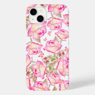 Coque Pour iPhone 14 Plus Blanc rose jaune romantique floral rose d'été