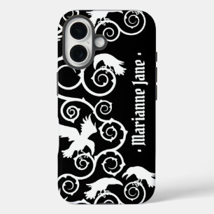 Coques iPhone 16 Blanc sur Black Witch gothique Victorian Raven Got