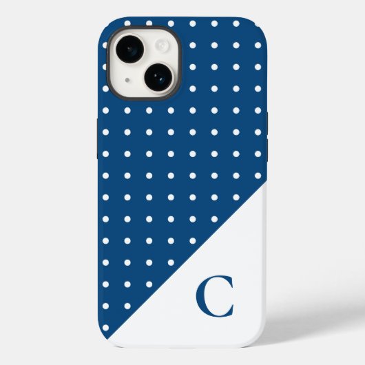 Coques Case-Mate iPhone Blanc sur bleu Polka Motif Monogramme (Verso)