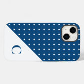 Coques Case-Mate iPhone Blanc sur bleu Polka Motif Monogramme (Verso (horizontal))