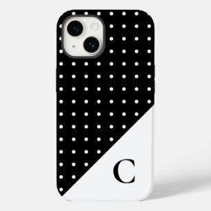 Coque Pour iPhone 14 Blanc sur noir Polka Motif Monogramme