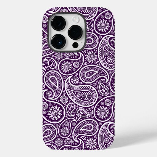 Coques Case-Mate iPhone Blanc sur violet Retro Motif Paisley (Verso)