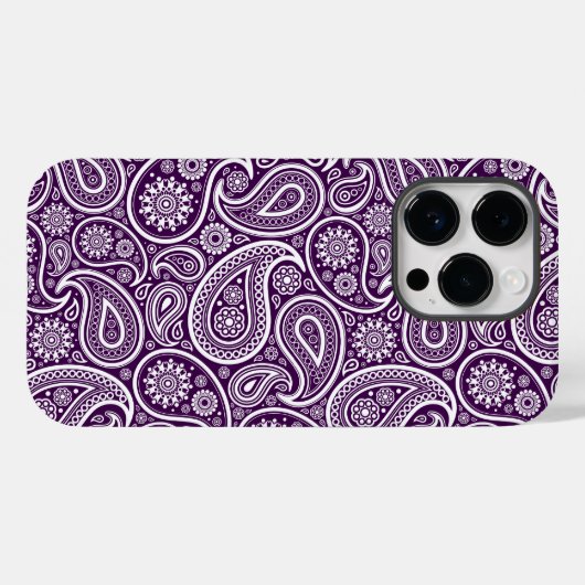 Coques Case-Mate iPhone Blanc sur violet Retro Motif Paisley (Verso (horizontal))