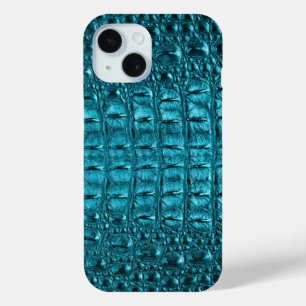 Coque Pour iPhone 15 blanc turquoise bleu aqua imprimé