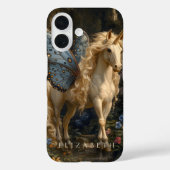 Coques Case-Mate iPhone Blanc Unicorne Bleu Fée ailes Imaginaire Château (Verso)