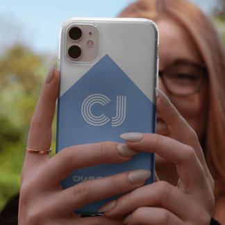 Case-Mate iPhone Case Blanc vintage et bleu aqua monogrammé