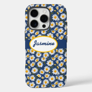 Coques iPhone 16 Pro Blancs anglais sur bleu foncé