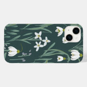 Coques Case-Mate iPhone Blancs De Neige Fleurs Sur Vert (Verso (horizontal))