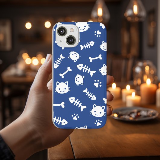 Coques Case-Mate iPhone Blancs mignons sur Blue Cat Bones Motif de poisson