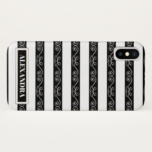Coques Case-Mate iPhone Blancs noir Classy rayé (Dos (Horizontal))