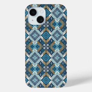 Coque Pour iPhone 15 Blaue symetrisches Boho Muster 18583 b xl