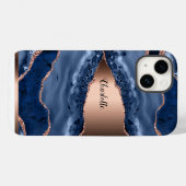 Coques Case-Mate iPhone Bleu agate marbre rose or nom script (Verso (horizontal))