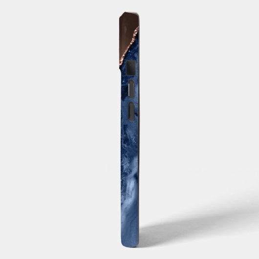 Coques Case-Mate iPhone Bleu agate marbre rose or nom script (Verso / Gauche)