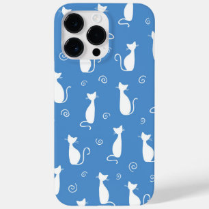 COQUE POUR POUR iPhone 14 PRO MAX BLEU AVEC BLANC SITTING MOTIF CHAT