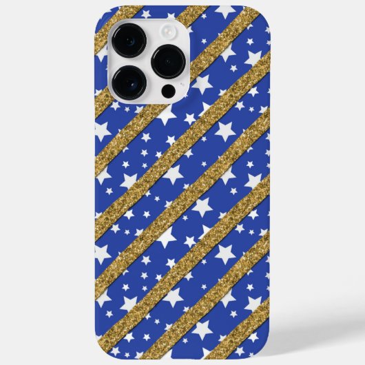 COQUES Case-Mate iPhone BLEU AVEC ÉTOILES BLANCHES ET STRIPES D'OR (Verso)