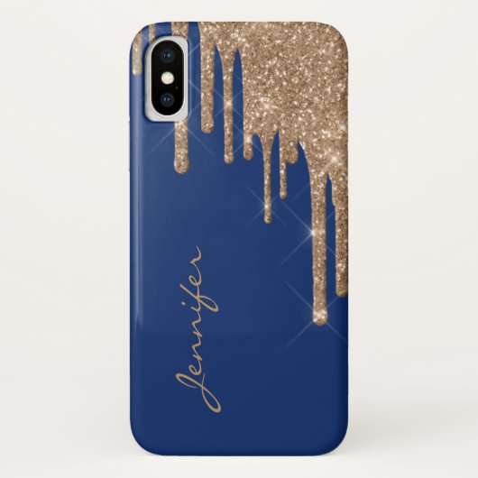 Coques Case-Mate iPhone Bleu avec Parties scintillant d'or lecteurs iPhone (Dos)