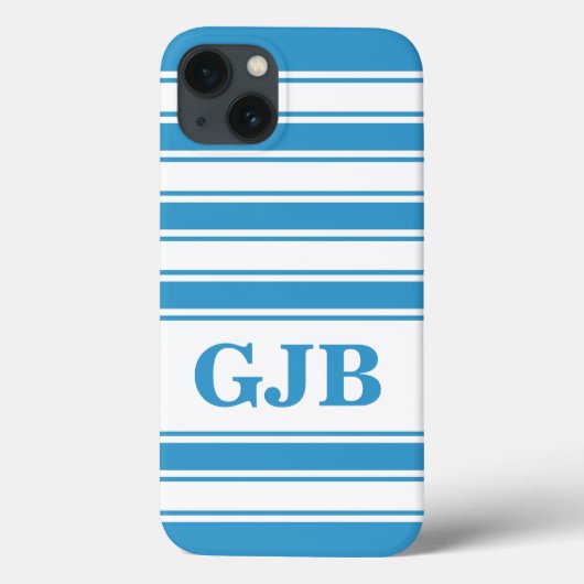 Coques Case-Mate iPhone Bleu, bande horizontale avec monogramme (Verso)