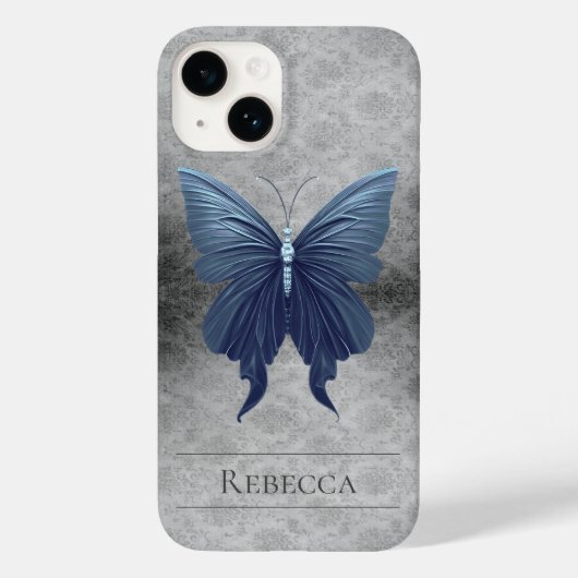 Coques Case-Mate iPhone Bleu bijoux papillon Damas (Verso)