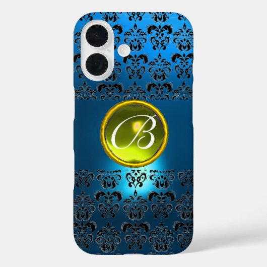COQUES Case-Mate iPhone BLEU BLACK DAMASK JAUNE GEM MONOGRAM (Verso)