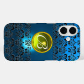 COQUES Case-Mate iPhone BLEU BLACK DAMASK JAUNE GEM MONOGRAM (Verso (horizontal))
