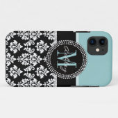 COQUES Case-Mate iPhone BLEU, BLACK DAMASK, VOTRE MONOGRAM, VOTRE NOM (Dos (Horizontal))