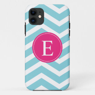 Etui iPhone Case-Mate Bleu blanc Chevron rose clair Monogramme