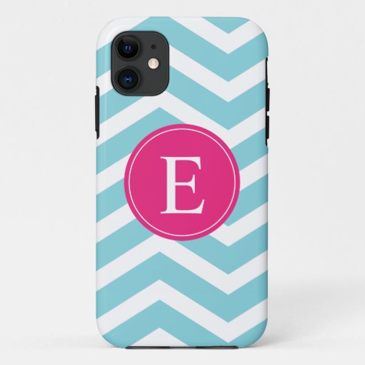 Coques Case-Mate iPhone Bleu blanc Chevron rose clair Monogramme (Dos)