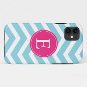 Coques Case-Mate iPhone Bleu blanc Chevron rose clair Monogramme (Dos (Horizontal))